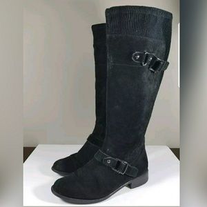 Women's Black Suede Flat Riding Boots Size 7.5
